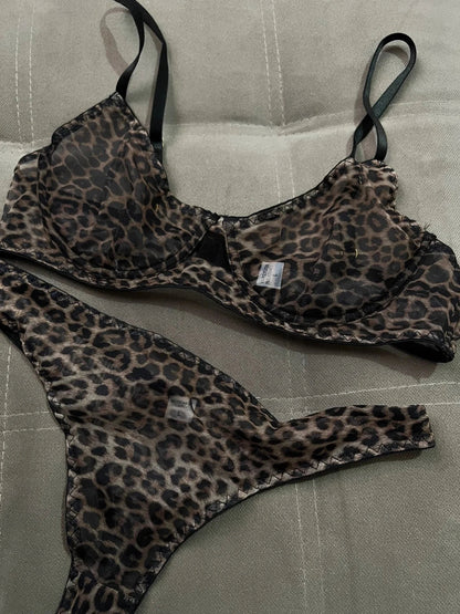 Krasapt Sexy Leopard Printing Lingerie 2Pcs Sets Ultrathin Mesh Transparent Bras And Panties Comfortable Intimate Undwear Set