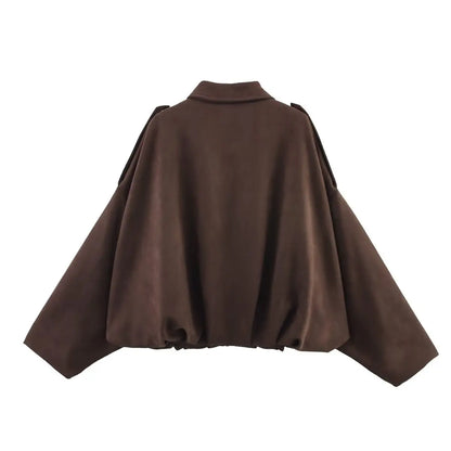 TFMLN Autumn Winter Women Suede Jacket Coat 2025 New Fashion Long Sleeve Zipper Loose Bomber Coat Chic Lady Casual Streetwear