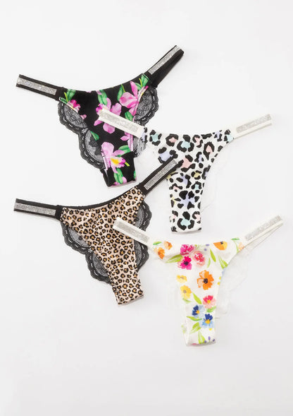 Fashion Sparkling Rhinestone Lace Thong Women's Low Waist Sexy Women's Underwear Women's Thong Clearance items,limited quantity,