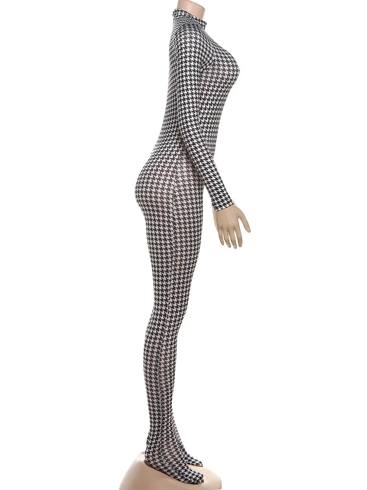 Weird Puss Sexy Foot Jumpsuit Women Snake Print Autumn Trend o-Neck Full Sleeve Stretch Skinny Street Clubwear Zip Slim Overalls