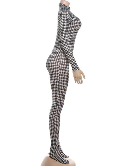 Weird Puss Sexy Foot Jumpsuit Women Snake Print Autumn Trend o-Neck Full Sleeve Stretch Skinny Street Clubwear Zip Slim Overalls