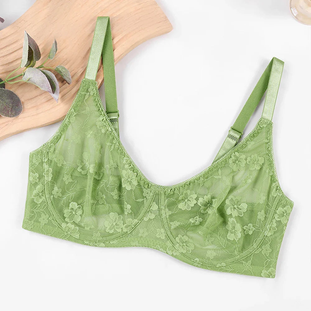 Sexy Womens Bras Lace Sheer Brassiere Plus Size Bra Female Underwire Underwear Lingerie BH Tops B C D E F Cup
