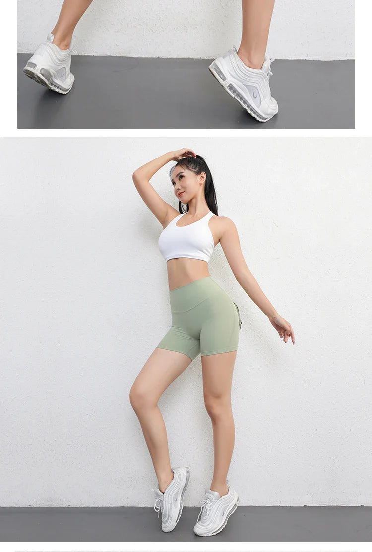 Peach Butt Fitness Shorts Women's Exercise Three-Quarter Pants Cargo Air Dry Pocket Yoga Tight Lift Summer