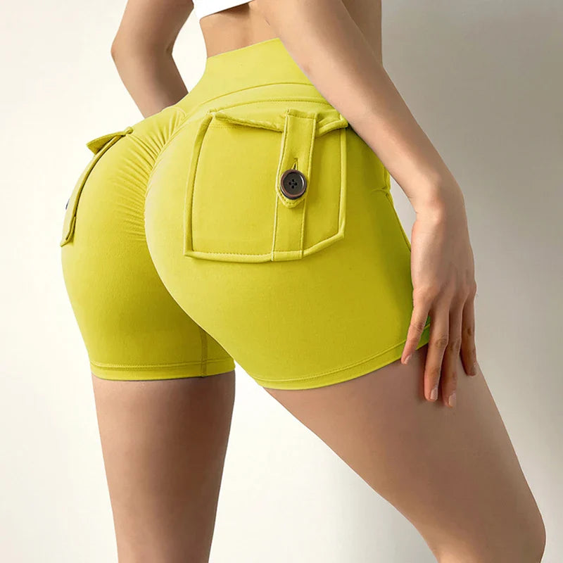 Peach Butt Fitness Shorts Women's Exercise Three-Quarter Pants Cargo Air Dry Pocket Yoga Tight Lift Summer