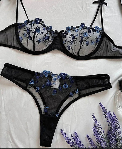 New Sexy Lace Floral Lingerie Set Women's Underwear Transparent Bra Party Sets Lace Lingerie Bra Set Underwear Set S-XL Size