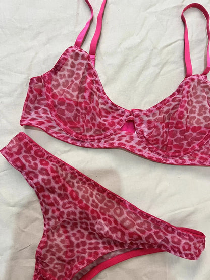 Krasapt Sexy Leopard Printing Lingerie 2Pcs Sets Ultrathin Mesh Transparent Bras And Panties Comfortable Intimate Undwear Set