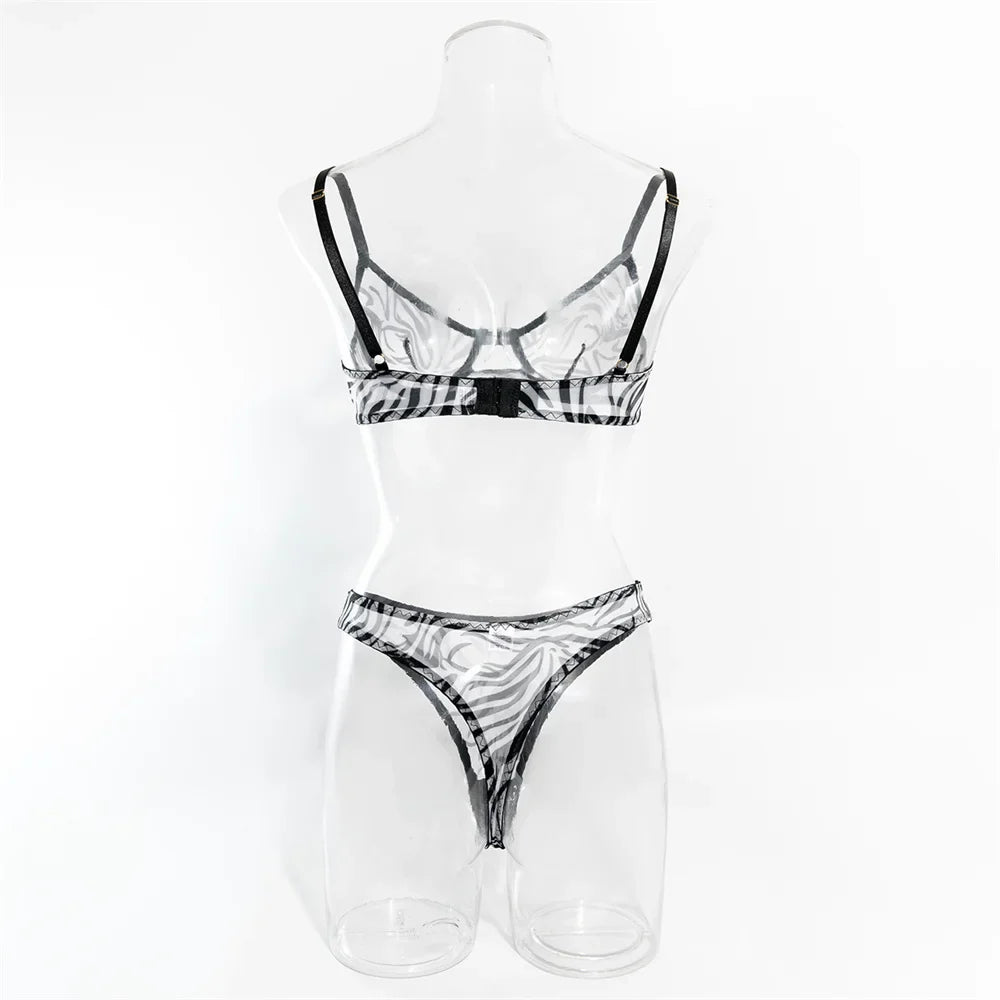 Krasapt Sexy Leopard Printing Lingerie 2Pcs Sets Ultrathin Mesh Transparent Bras And Panties Comfortable Intimate Undwear Set