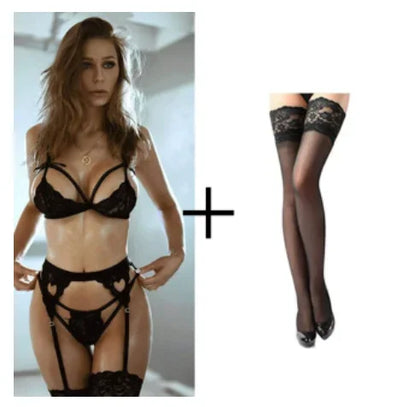 Erotic Lingerie Ladies Sexy Lingerie Exotic Clothing Sexy Hot Bra Panties Underwear Set Intimate Hollow Red Garter Underwear Set