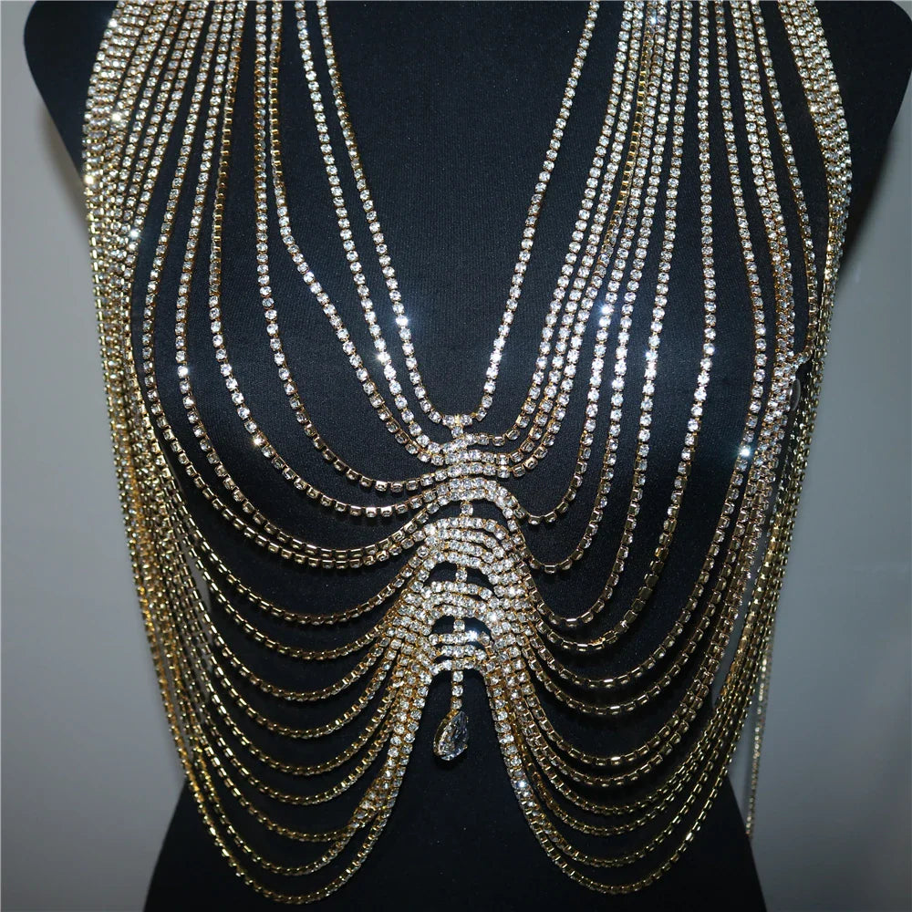 2022 New Crystal Tassel Drop Pendant Top Body Chain Bra for Women Luxury Rhinestone Body Bralette Chest Chain Bikini Jewelry