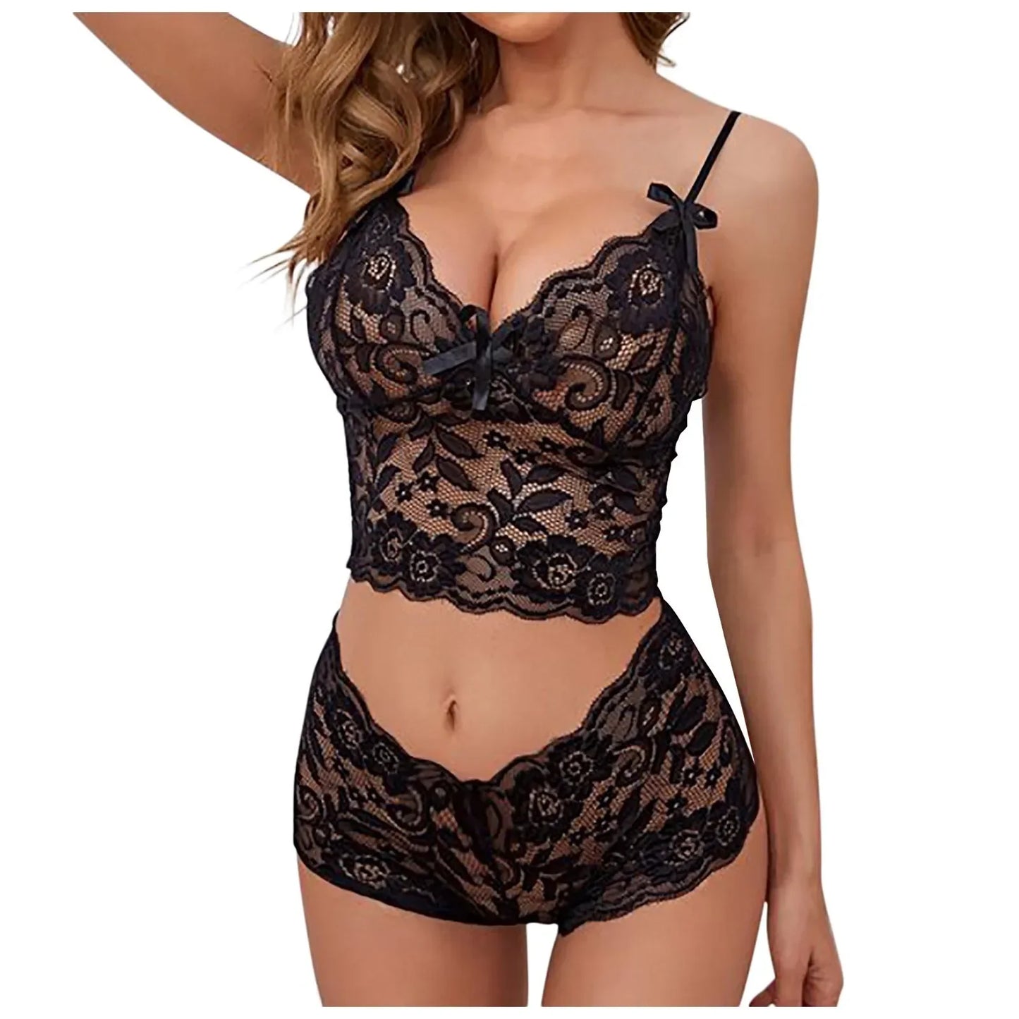 New 2Pcs/Set Women Lingerie Women Bra Sexy Breathable Lace Two Piece Lace Bra Nightwear Sets For Female With Bow Ropa De Mujer