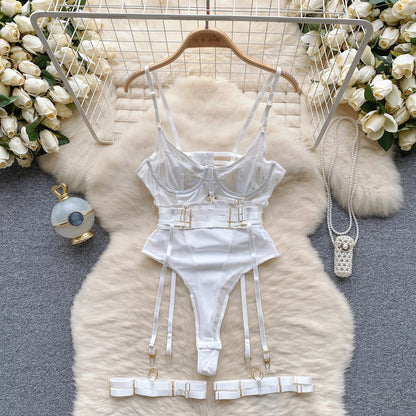 SINGREINY Women Underwear Erotic Playsuits Fashion Strap Backless Sheer Lingerie Nightwear Transpareant Hollow Out Sexy Bodysuit