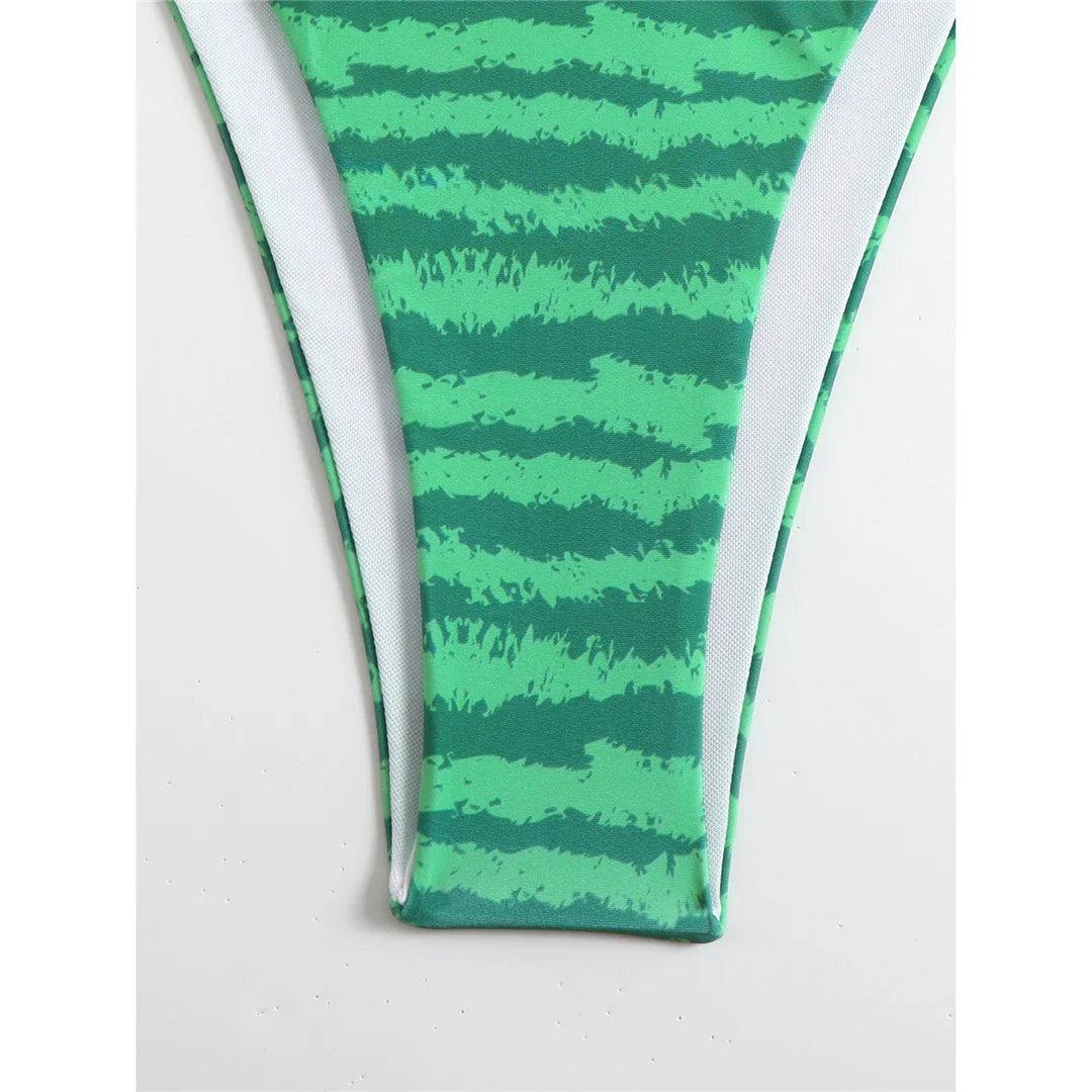 Flag Printed Halter Strappy High Cut Bikini Female Swimsuit Women Swimwear Two-pieces Bikini set Bather Bathing Suit Swim V6144