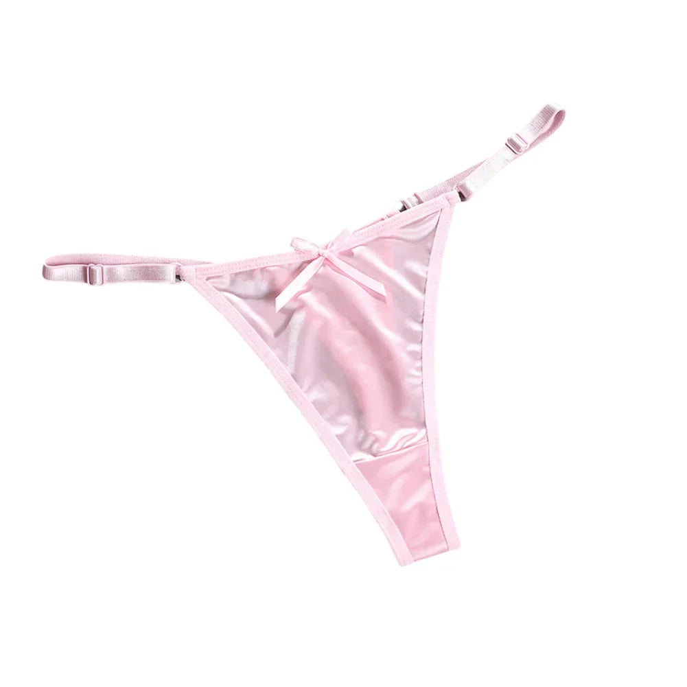Sexy Women's Satin Soft G-Strings Thongs T-Panties Low Waist Bow Briefs Shorts Comfortable Female Underwear Трусы Женские