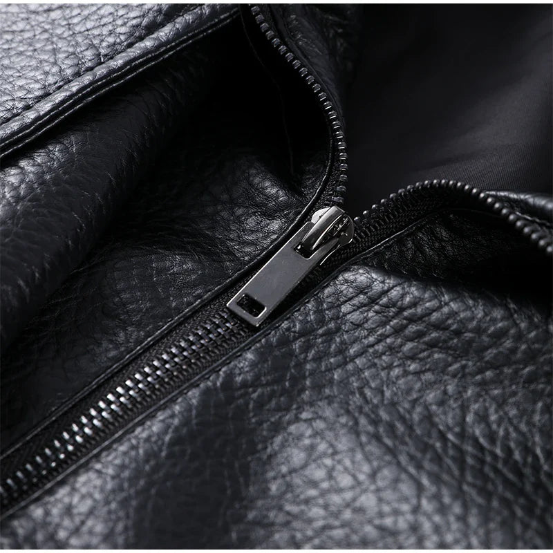 Street Stand Collar Women's Leather Jacket Loose Long Sleeve Zipper Pockets Chic Female Coats 2025 Autumn Winter Lady Outerwear