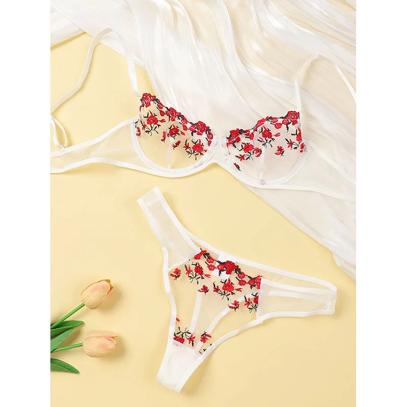 New Sexy Lace Floral Lingerie Set Women's Underwear Transparent Bra Party Sets Lace Lingerie Bra Set Underwear Set S-XL Size