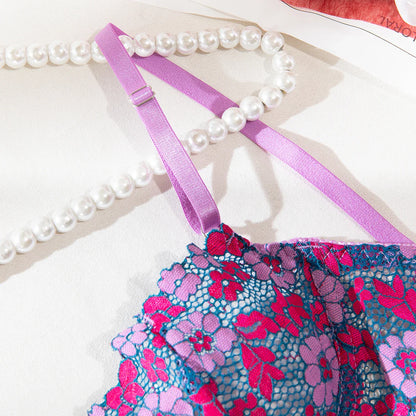 Aesthetic Floral Erotic Lingerie Set with Multi-color Lace Deluxe Comfortable Underwear with Thong