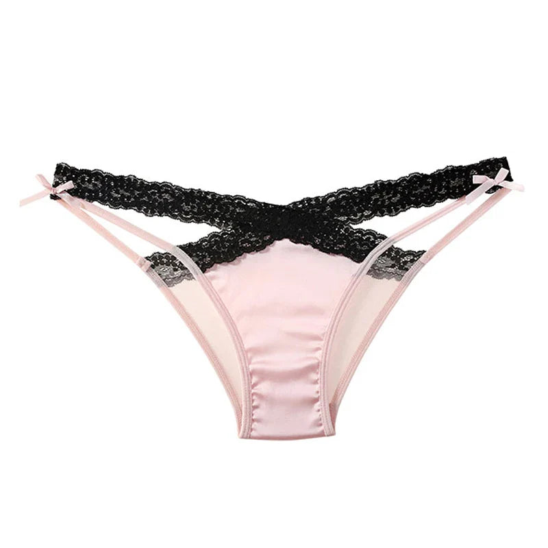 CINOON Women Sexy Lingerie G String Lace Panties Femal Low-waist Cross Bandage Transparent Temptation Underwear Comfort Intimate