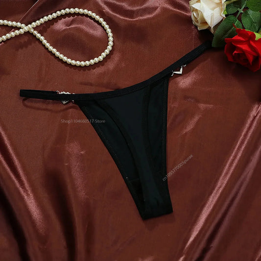 Women Sexy Solid Thong Underwear Stretch Comfort Low Rise Heart Rhinestone Link Panties Ladies Sexy Costume Lingerie for Women