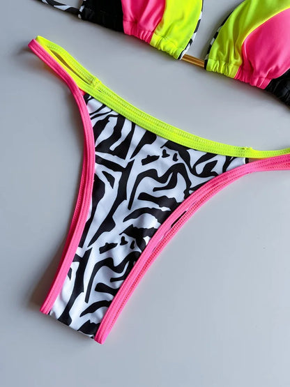 RUOTONGSEPT 2023 Sexy Spliced Swimsuit Women Swimwear Tiger Stripe Print Micro Bikini Set Brazilian Biquinis Beach Bathing Suit