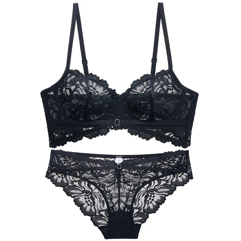 Logirlve Sexy Tоy For Women Bra Set Lingerie Push Up Brassiere Lace Embroidery Underwear Set Ultra-thin Cup Female Lingerie