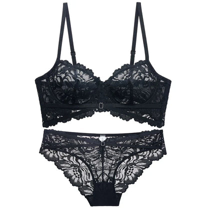 Logirlve Sexy Tоy For Women Bra Set Lingerie Push Up Brassiere Lace Embroidery Underwear Set Ultra-thin Cup Female Lingerie