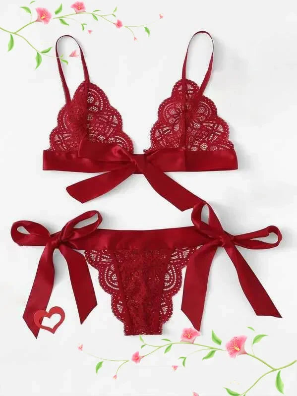 Sexy Lace Bra Brief Set Lingerie Set Women Underwear Transparent Bra Panties Sets Female Red Ultra-thin Unlined Underwear Set
