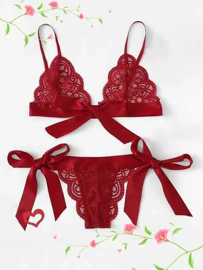 Sexy Lace Bra Brief Set Lingerie Set Women Underwear Transparent Bra Panties Sets Female Red Ultra-thin Unlined Underwear Set