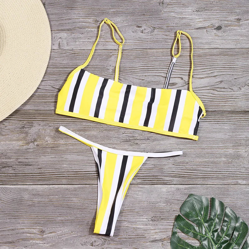 2025 Women Bikini Set Striped Split Swimsuit Low Waist Swimwear Women Biquini 2-Pieces Bathers Brazilian Swimming Suits