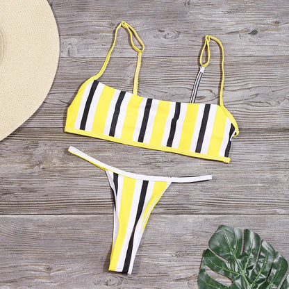 2025 Women Bikini Set Striped Split Swimsuit Low Waist Swimwear Women Biquini 2-Pieces Bathers Brazilian Swimming Suits