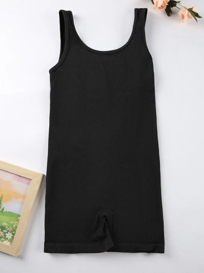 1PCS Backless Yoga Suit U Neck Sleeveless Sports Jumpsuit Solid Colour Threaded Stretch Women Bodysuit Without Bust Pads