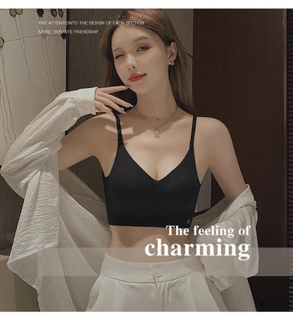 Sexy Large Backless U-shaped Beautiful Back Sling Underwear Women's Thin Section Seamless Small Chest Gathered Strapless Bra