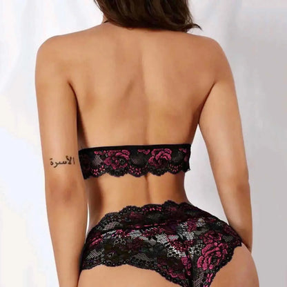 Womens Sexy Lingerie Two Piece Lace Three Point Big Breast Underwear Bowknot Lace Floral Fancy Porn Bra Brief Set Porno Ropa