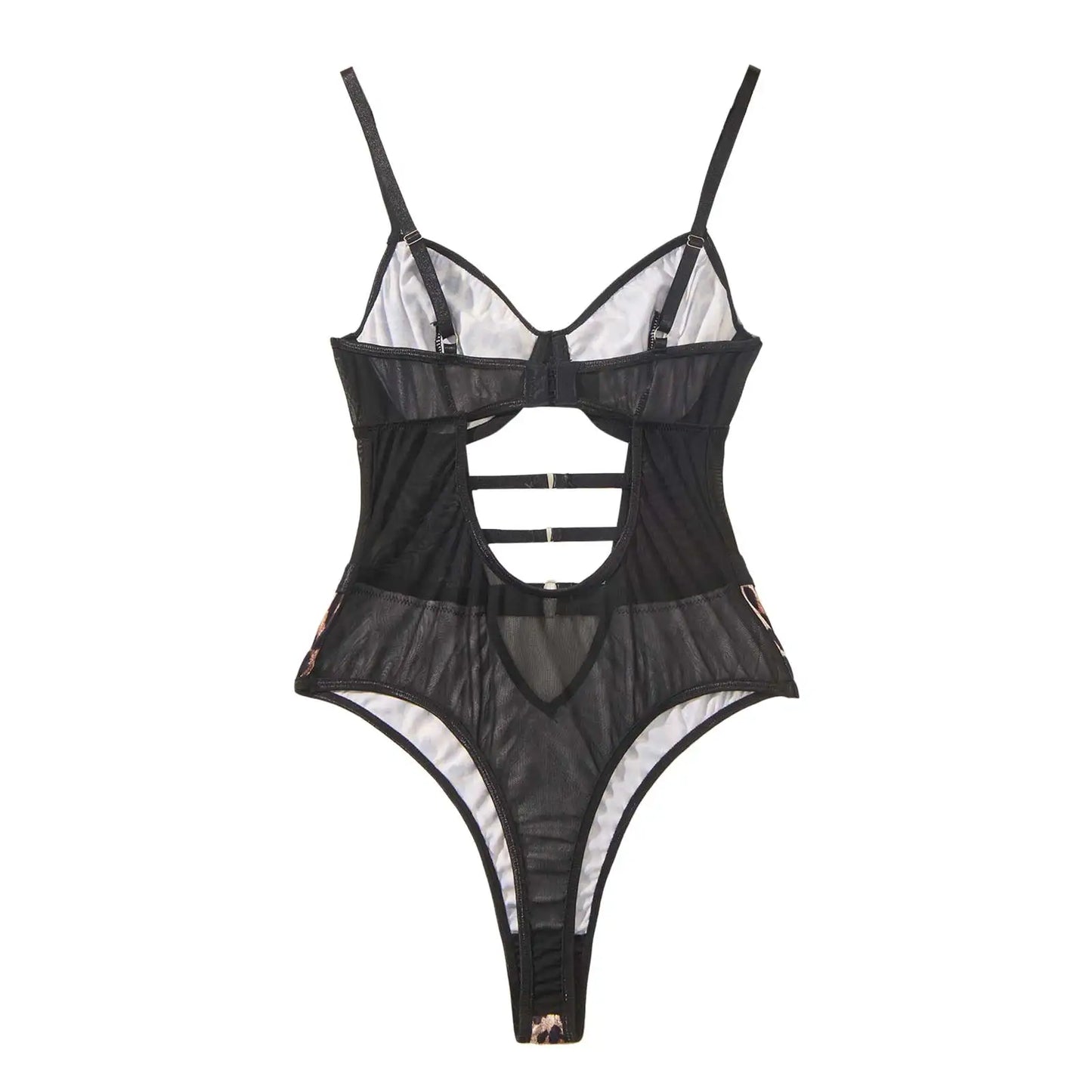 Leopard Sexy High Waist Women Bodysuit Mesh Transparent Hollow Out Erotic Lingerie Exotic Backless Skinny Teddy Porn Sex Costume
