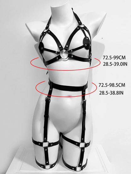Women Sexy Leather Lingerie Body Harness Belt Suspenders BDSM Garter Belt Lingerie Bondage Leg Harness Goth Clothing Rave Outfit