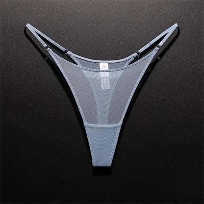 High Slit Women Seamless Thong Ultra-thin Mesh Sexy Underwear Transparent Gauze Sports Fitness G-string Plus Size