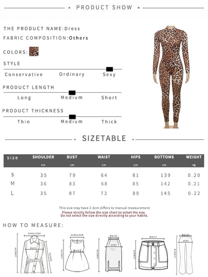 Sisterlinda Popular Leopard Jumpsuits Sexy Mesh Thin Full Sleeve Round Neck Skinny Overalls Female Classic Attractive One Piece