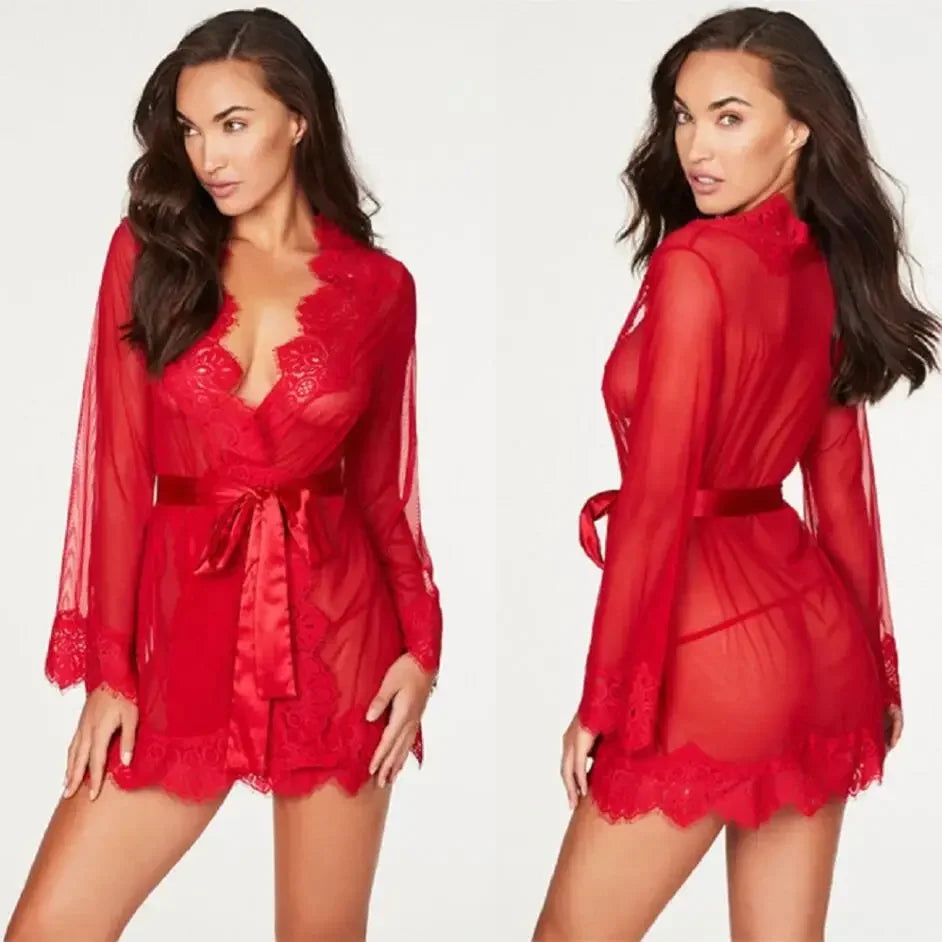 Sexy Lingerie Set + Thong Women Porno Sleepwear Lace Underwear Sex Clothes Babydoll Erotic Transparent Dress Sexy Lingerie Suit