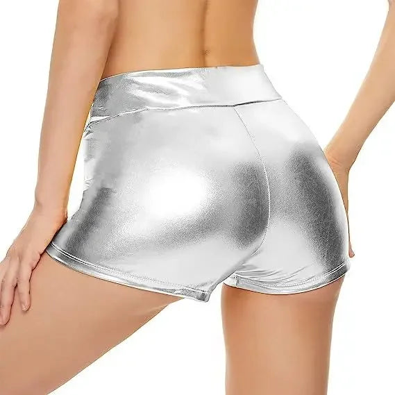 Hot selling close fitting high waisted shorts for nightclub performances, bottomed leather pants with hot stamping