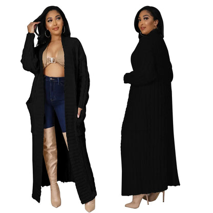 2024 New Women's Fashionable Cardigan Sweater Casual Long Sleeve Solid Color Jacket Autumn/Winter Amazon Europe Style
