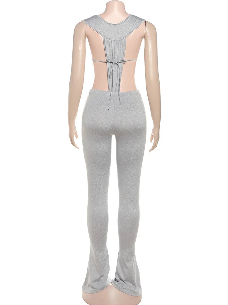 Weird Puss Sexy Hipster Women Tracksuit 2 Piece Set Deep V-Neck Sleeveless Bodysuit+Leggings Matching Hipster Streetwear Outfits