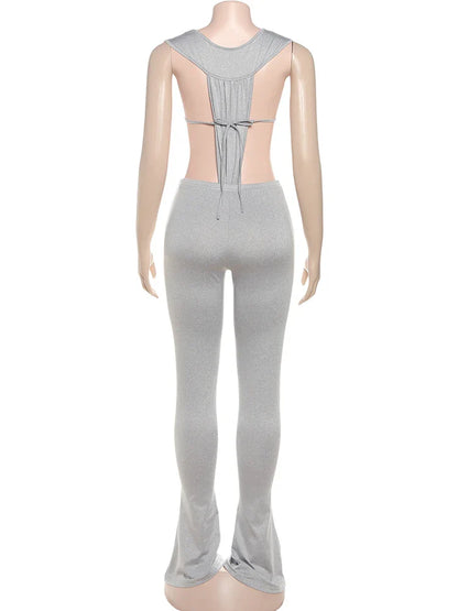 Weird Puss Sexy Hipster Women Tracksuit 2 Piece Set Deep V-Neck Sleeveless Bodysuit+Leggings Matching Hipster Streetwear Outfits