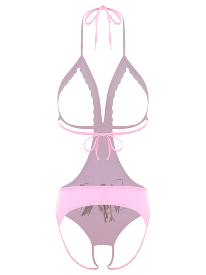 Adult Women Sheer Mesh Teddies Breast Hollow Out Opening Butt Flaunting Bodysuits Leotard for Exotic Dating Role Play Nightwear