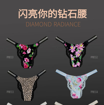 Fashion Sparkling Rhinestone Lace Thong Women's Low Waist Sexy Women's Underwear Women's Thong Clearance items,limited quantity,