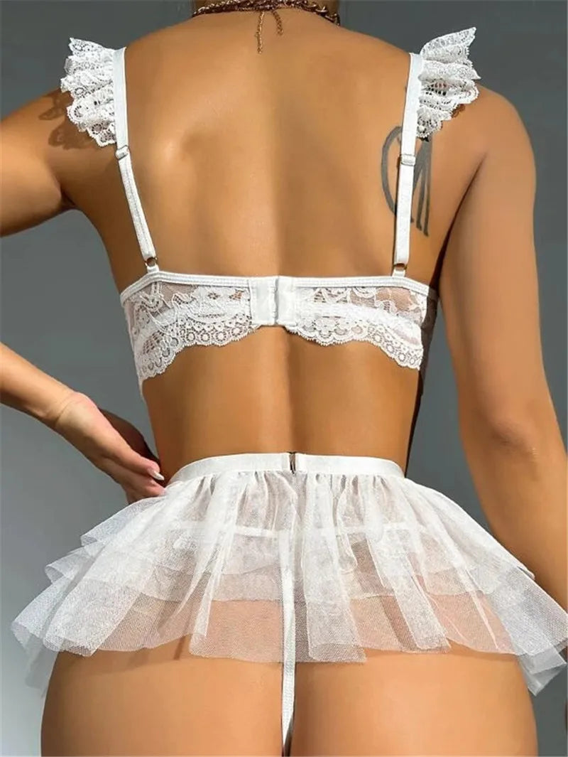 Hot Bra Set See Through Sexy Lingerie Outfit Fine Lace Underwear Fancy Bilizna Set Attractive Sexy Lingerie Set