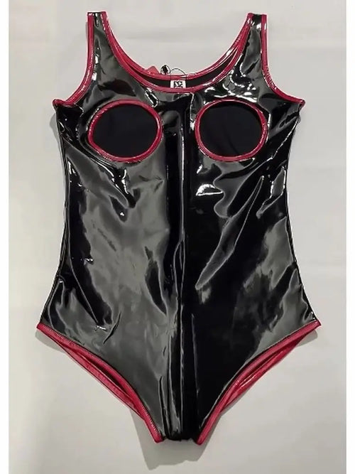 S-5XL Sleeveless Wet Look PVC Catsuit Shiny PU Leather Zipper Open Crotch Bodysuit Hollow Out Swimsuit Tights Sexy Body Teddies
