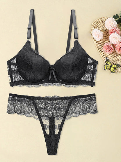 Women s Floral Lace Lingerie Set Sheer Mesh Seductive Babydoll Push up Bra and Panty 2 Pcs Set with Garter Belt