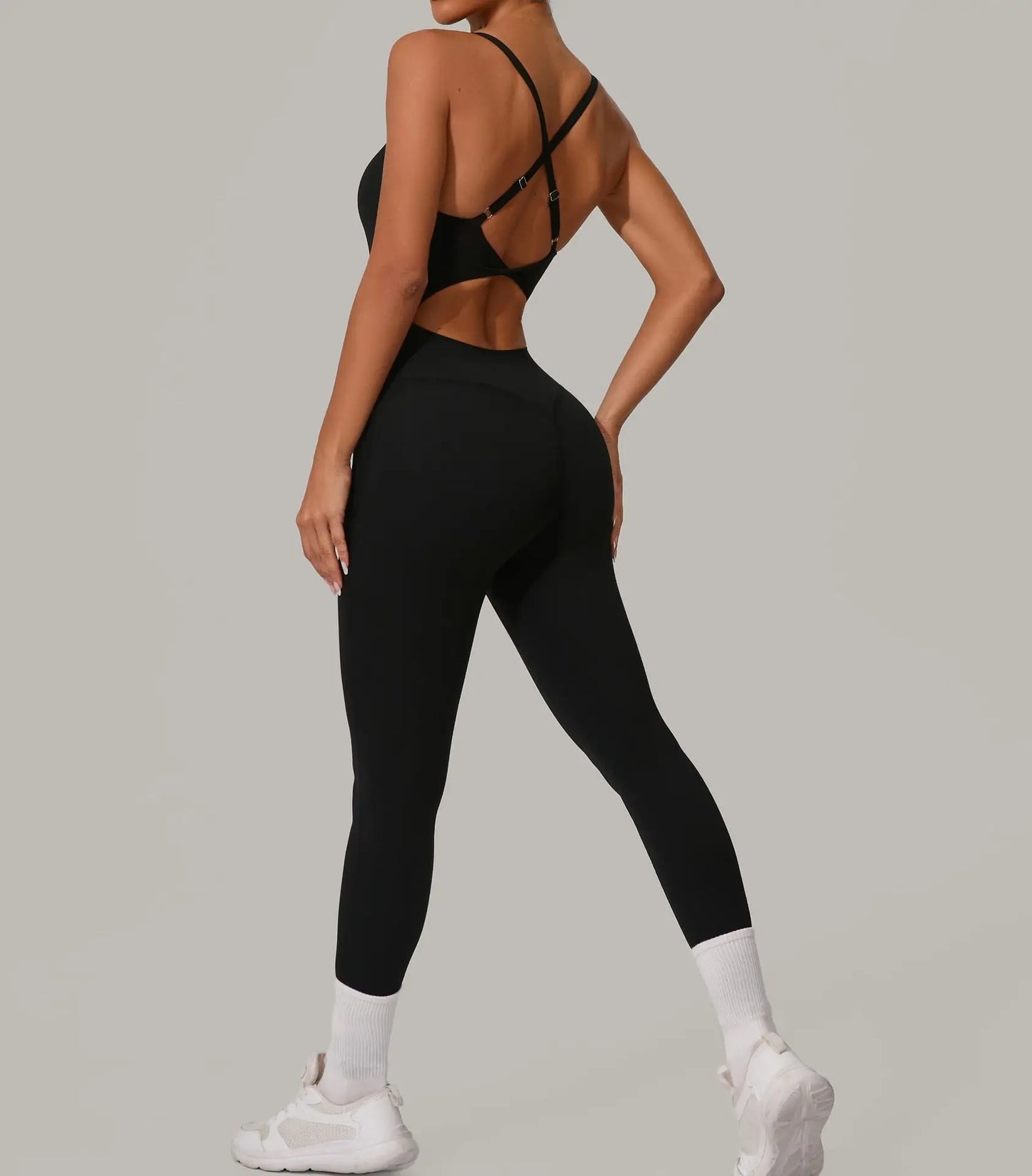 Sexy Hollow Cross Backless Sporty Tight Jumpsuit Woman Sportswear Summer One Pieces Outfit Gym Fitness Overalls Yoga Jump Suit