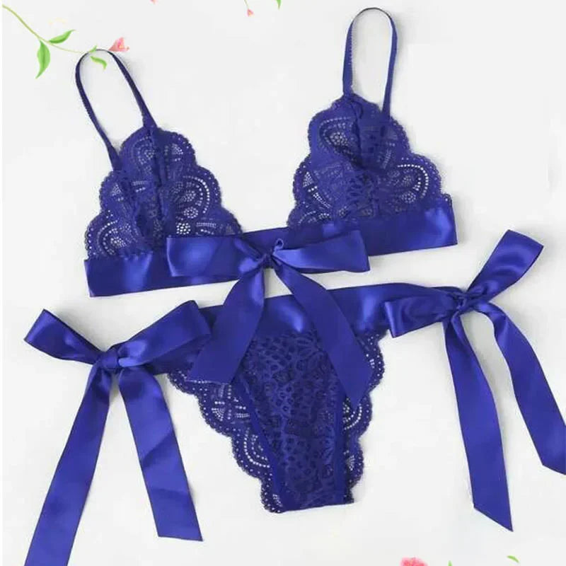 Sexy Lace Bra Brief Set Lingerie Set Women Underwear Transparent Bra Panties Sets Female Red Ultra-thin Unlined Underwear Set