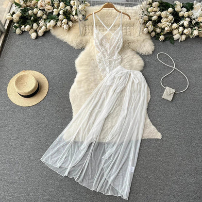 Sexy Lace Gauze Patchwork Strap Bodysuit Hollow Sleeveless Slim backless Women Erotic Lingerie Hotsweet Bow Night Maid Cosplay