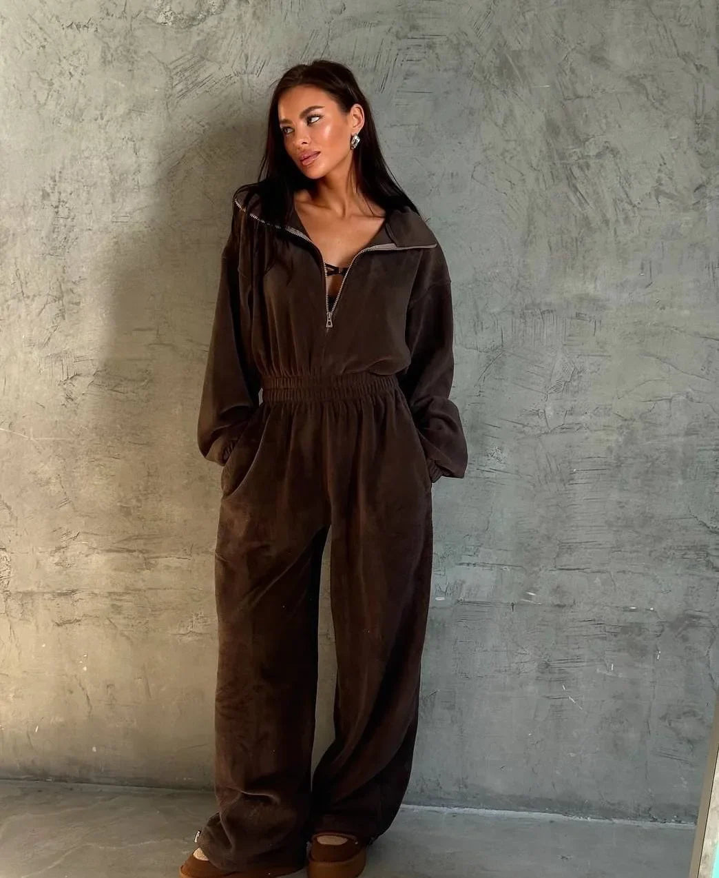 Zekye Woman Clothing New Fashion Long-sleeved Jumpsuit Women's Casual Semi-open Elastic Waist Jumpsuit Elegant Woman Jumpsuit